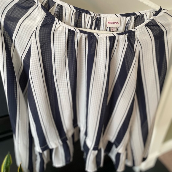 Merona navy blue and white striped sheer top - Picture 3 of 6